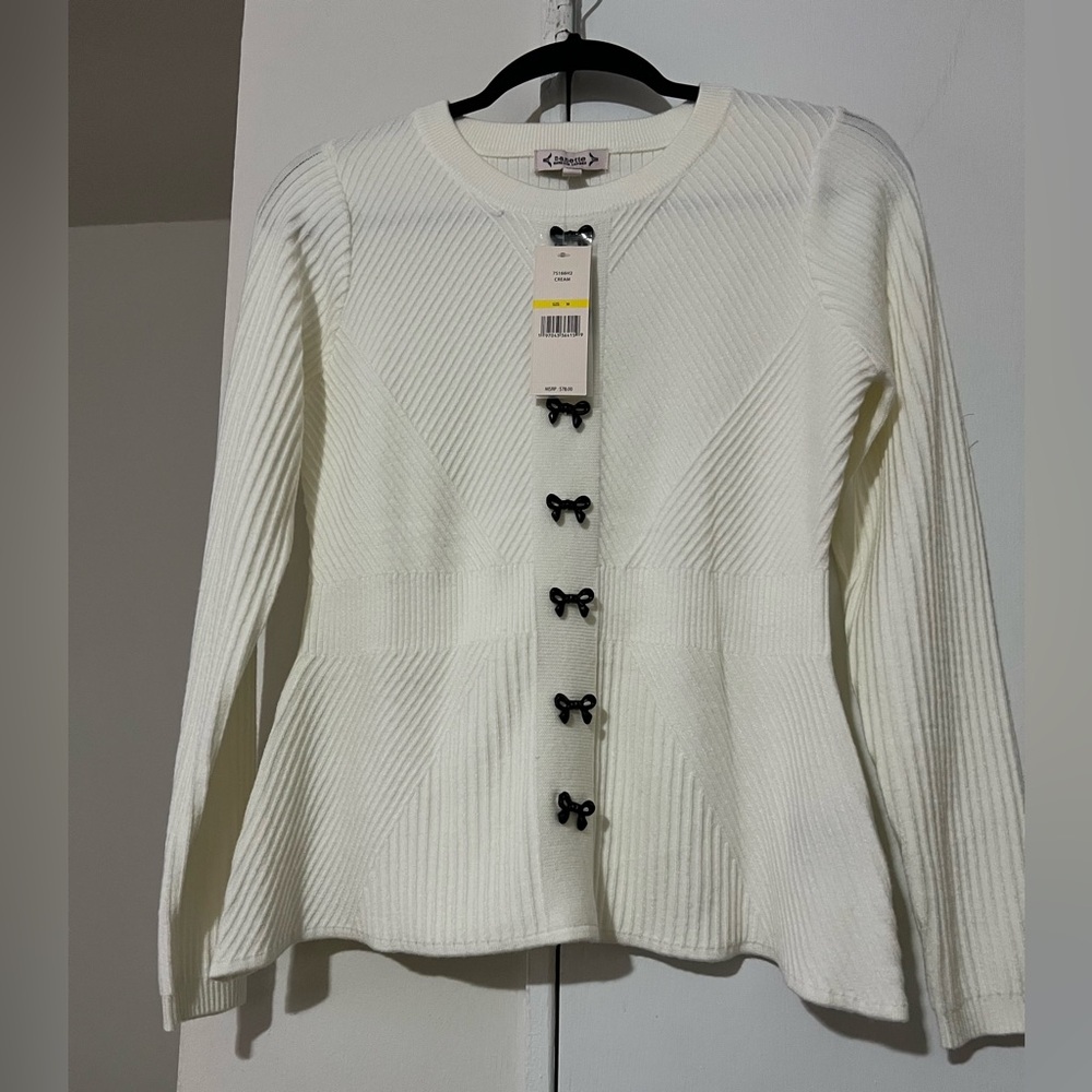 Elegant Cream Sweater with Black Accents